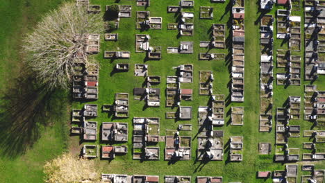 aerial drone top down shot flying over a large cemetery in australia