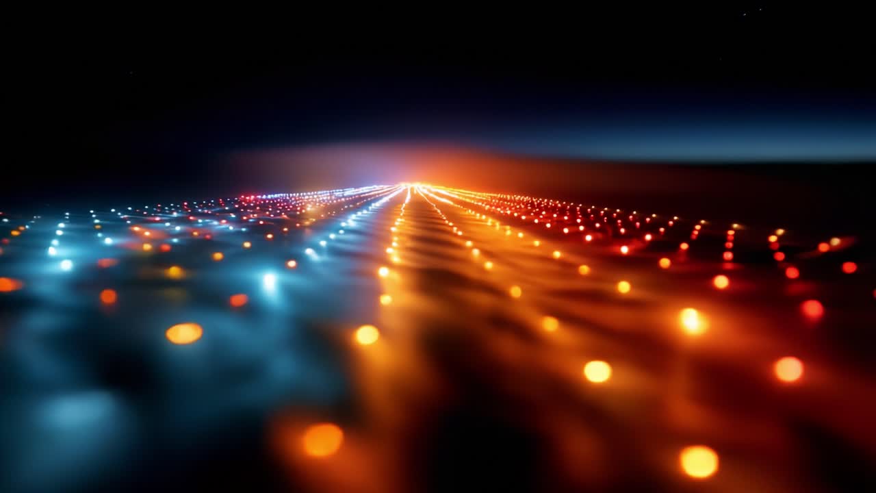 A Stunning Visual Journey Through an Illuminated Pathway of Colorful Lights, Illustrating the Fusion of Technology and Art in a Dreamlike, Ethereal Landscape Setting