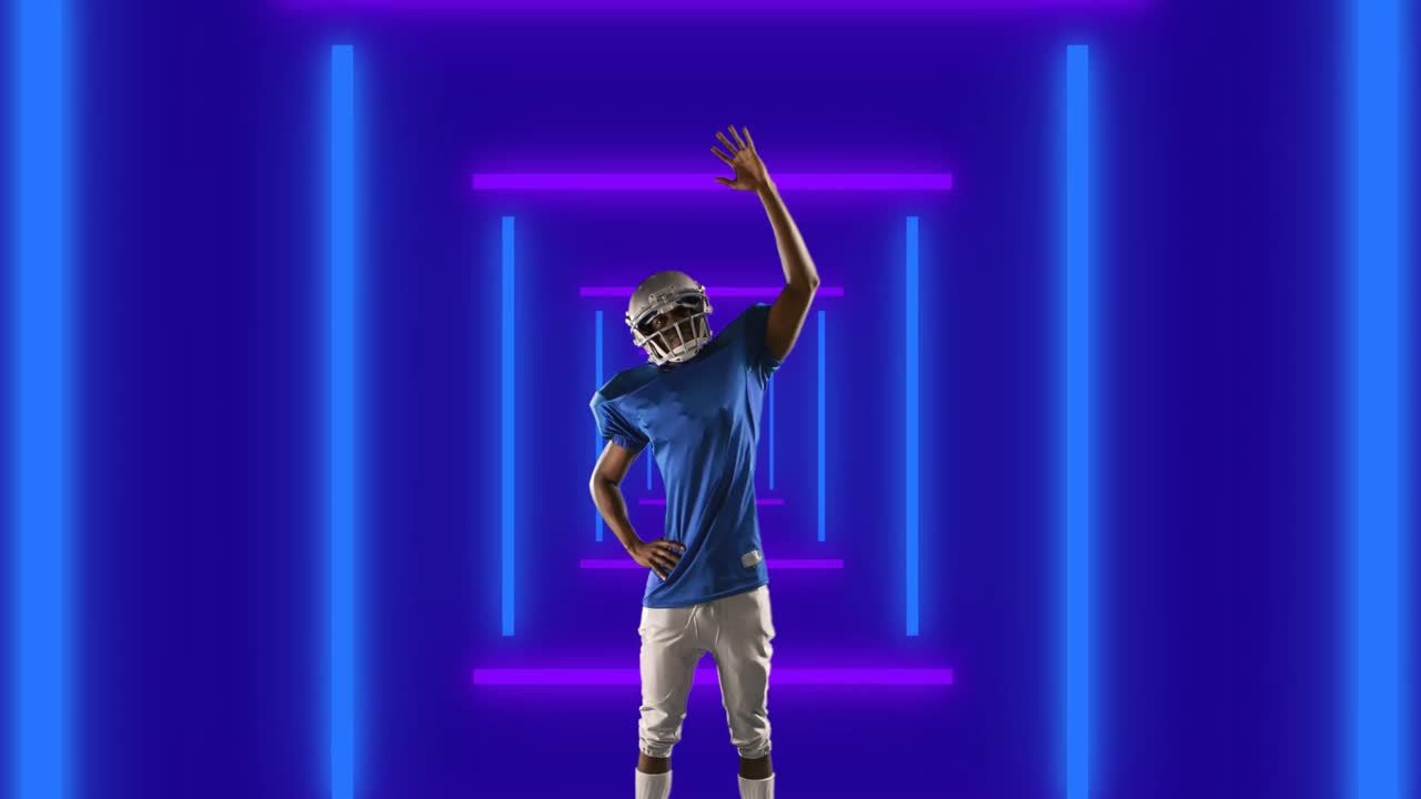 animación de jugador de fútbol americano afroamericano masculino sobre formas