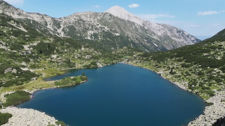 Pirin National Park Mountain Lake and Nature Landscape in Bulgaria - Aerial 4k