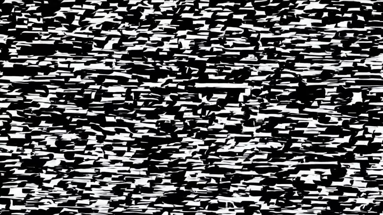 Abstract video art with a chaotic pattern of black and white shapes