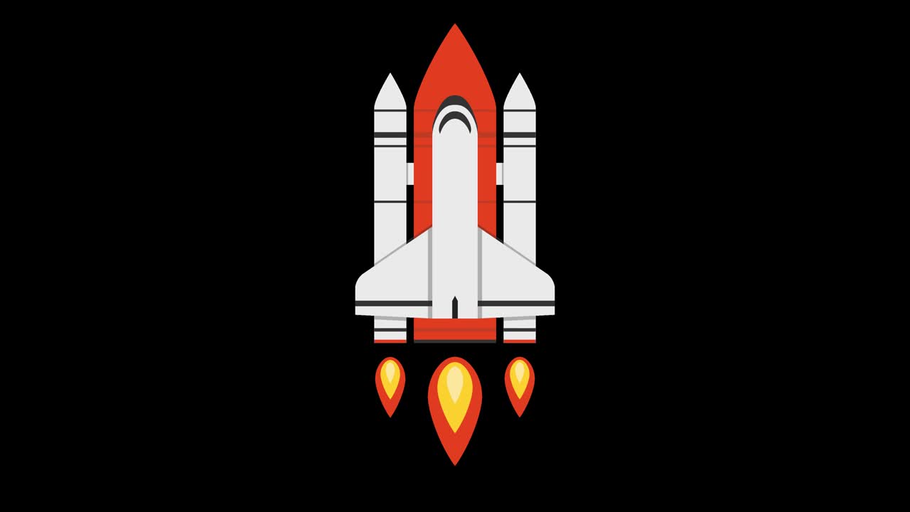 la nave cohete de dibujos animados volando hacia arriba. animación de bucle en el canal alfa. resolución 4k.
