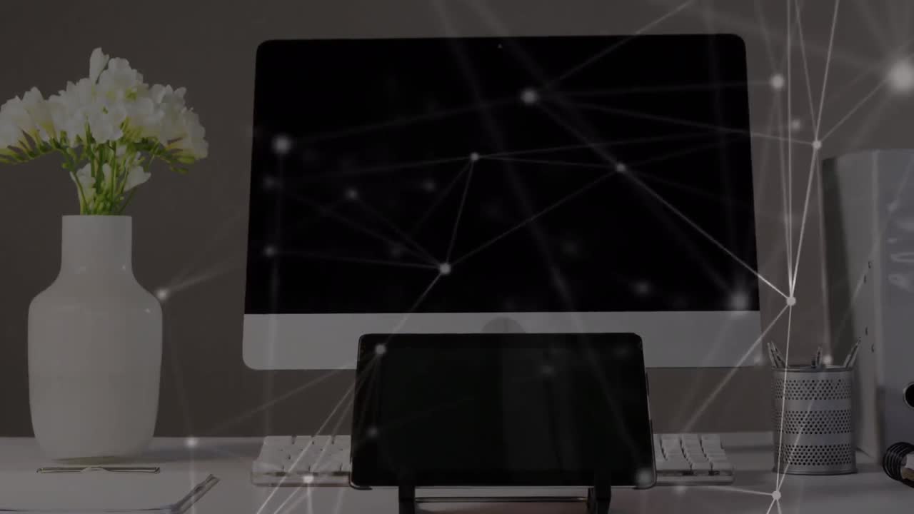 태블릿과 tv를 통한 연결 네트워크의 애니메이션