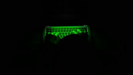 hands typing on a laptop keyboard in the dark