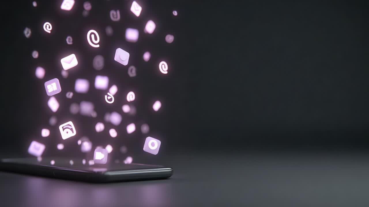 A phone sparks innovation as various digital icons cascade upwards, representing the limitless potential of technology in our pocket and how it connects us