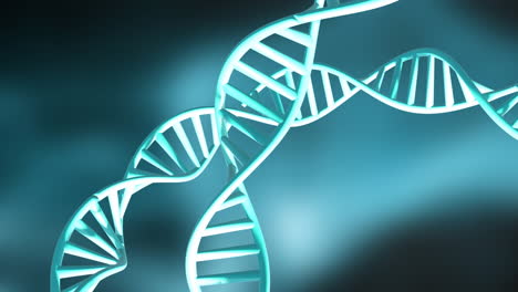 animation of dna strands spinning with copy space over green background