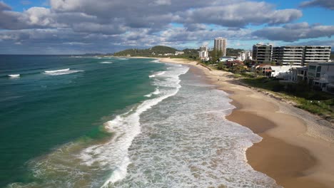 palm beach suburb and ocean, gold coast, queensland, australia - drone shot