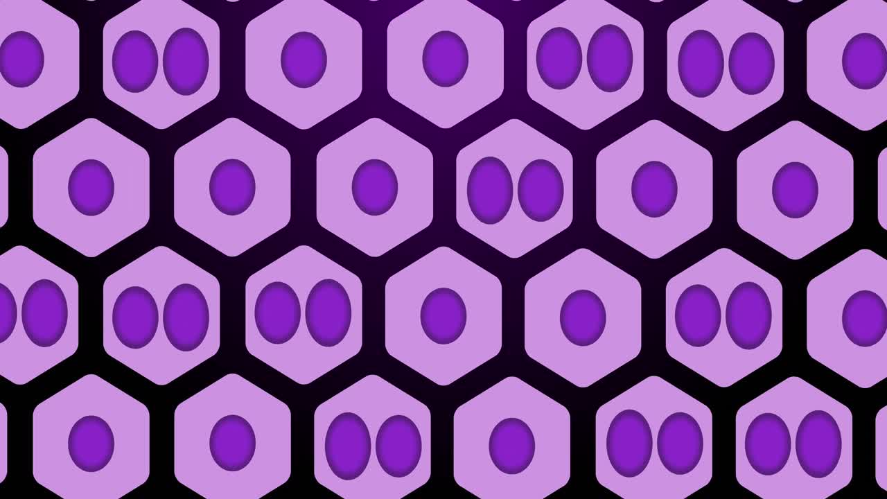animación de círculos púrpuras que se mueven en hexágonos sobre fondo negro