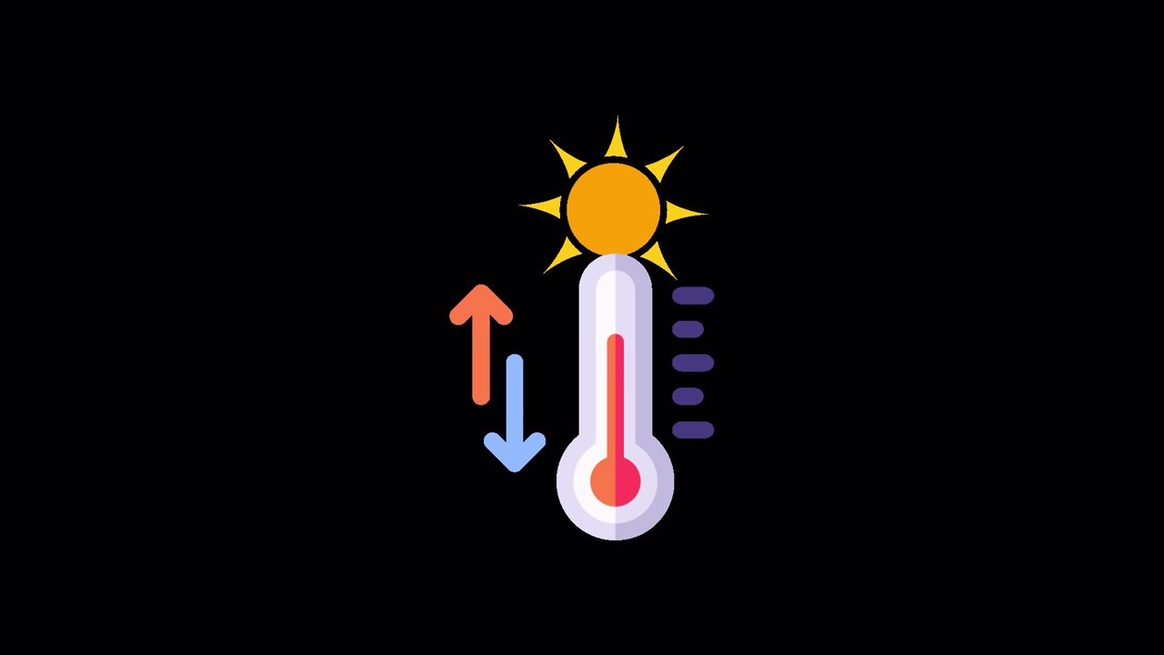 Animated Thermometer Showing Rising and Falling Temperature with Sun Icon