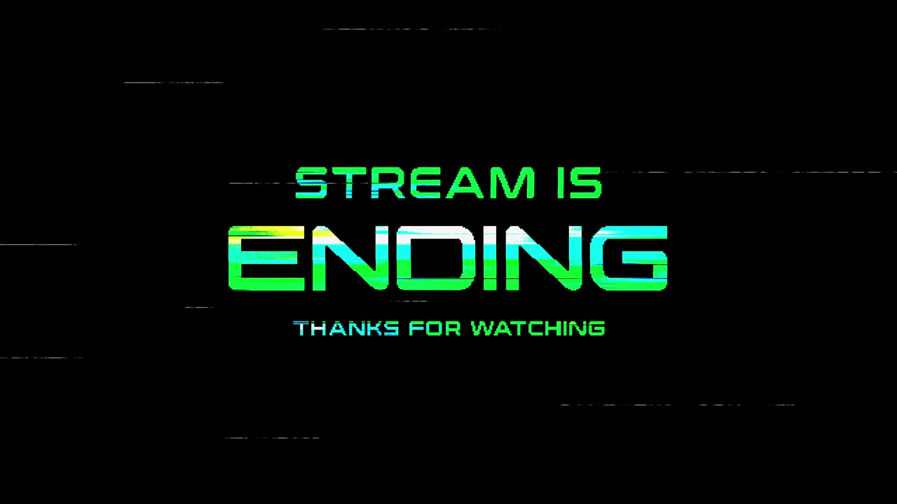 Animated Glitch Text Stream Ending Screen with Thanks for Watching Message