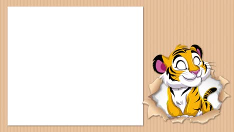 animated tiger playfully peeking through paper