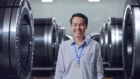 ingeniero sonriente en una instalación de fabricación