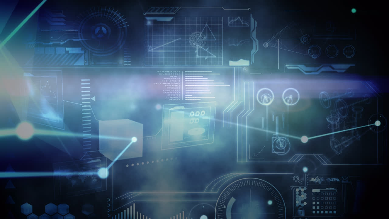 Animation of data processing over blue background