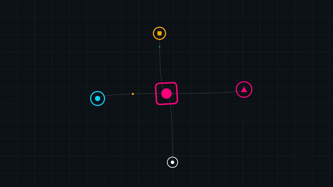 Abstrakt bevægelsesgrafik af roterende geometriske former på gitter