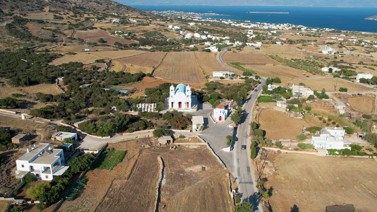 Aerial views from over the Greek Orthodox Church on the island of Paros, Greece