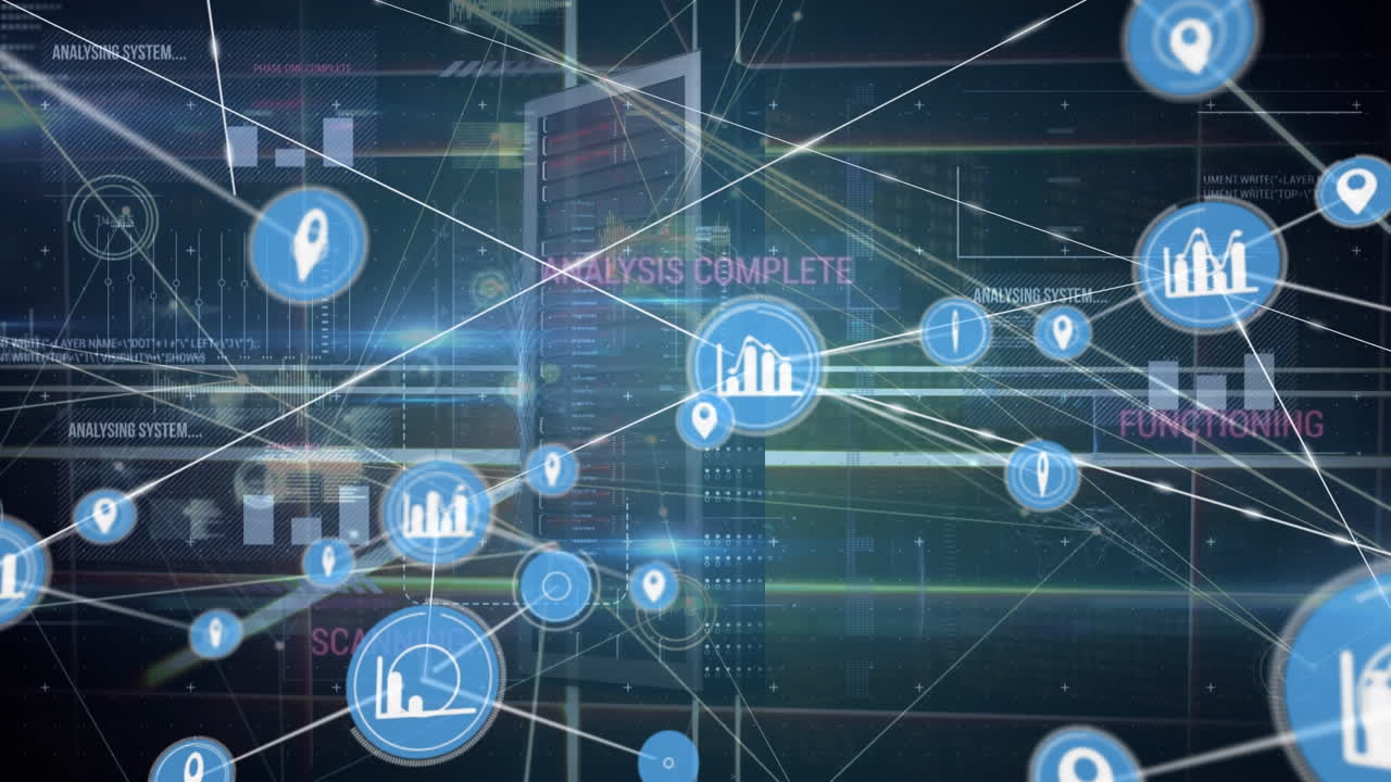 Animation of network of connections over server and data processing