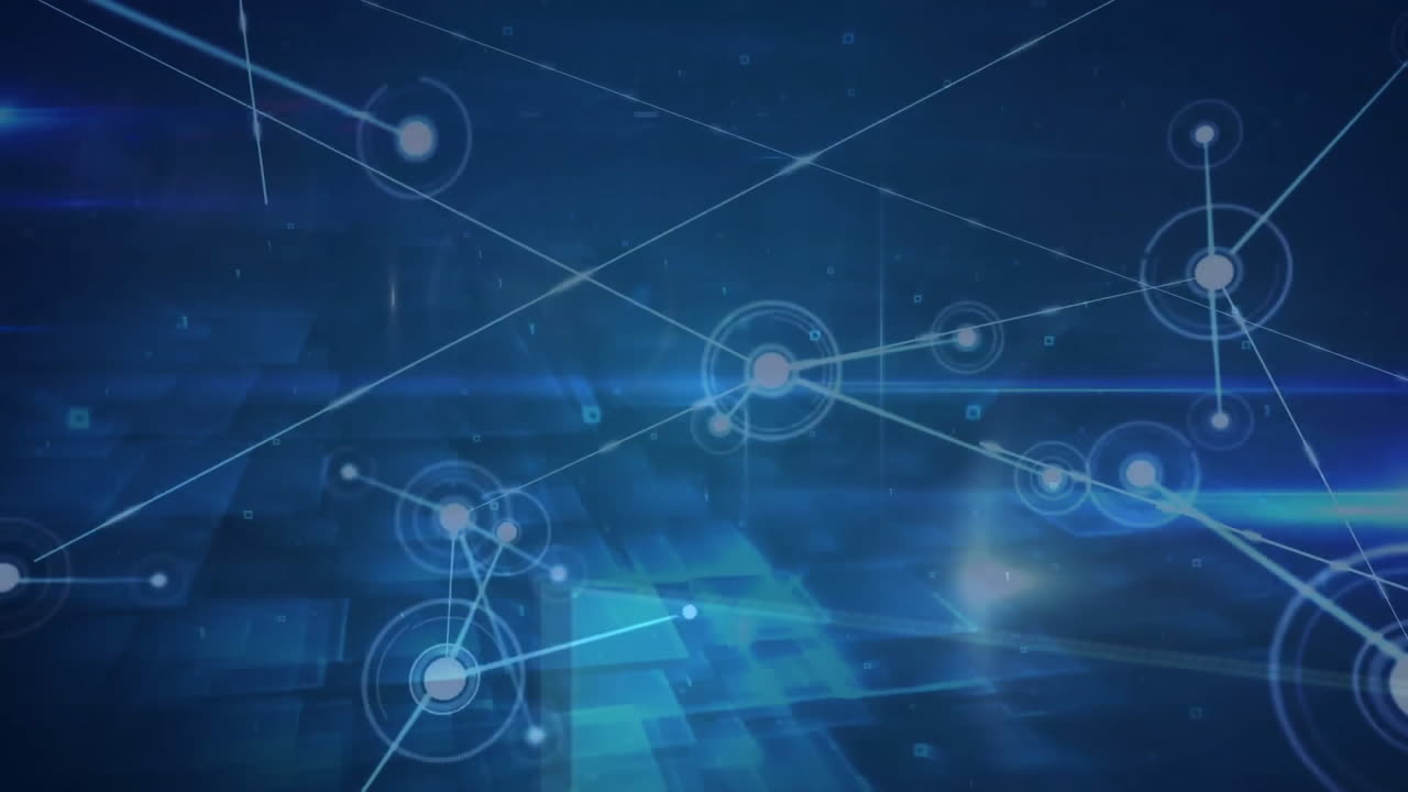 animación de la red de conexiones y procesamiento de datos sobre un fondo oscuro