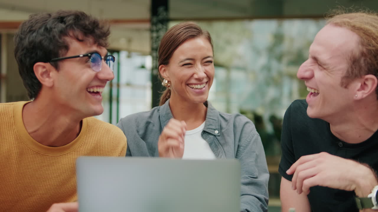 Close up of male and female students, European boys and a girl using modern