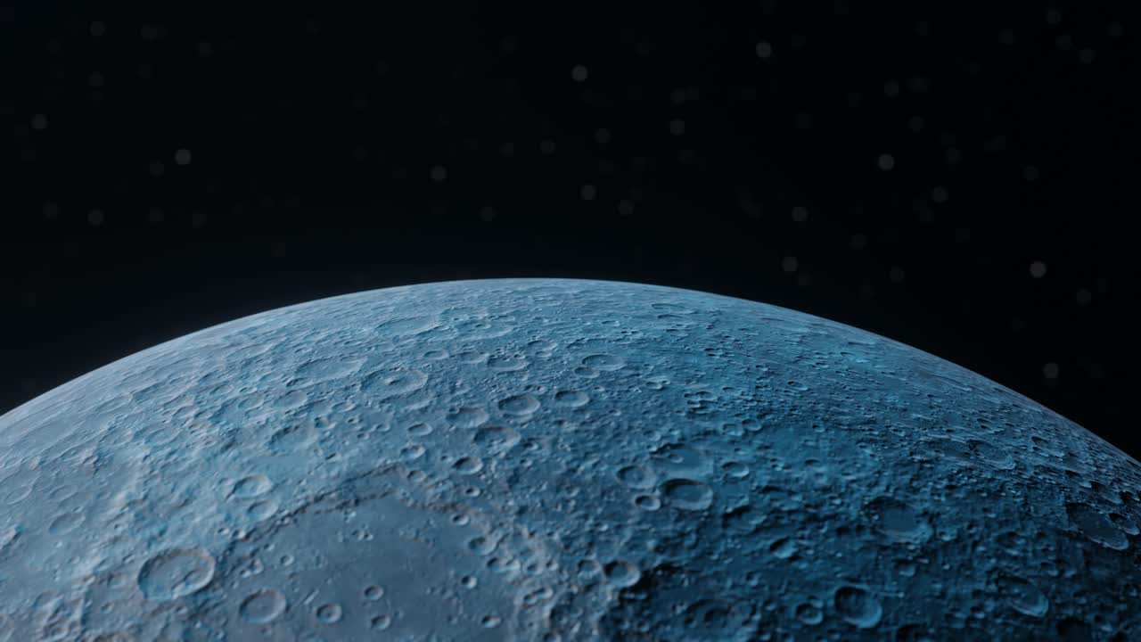 3D Animation close up of the Moon tilts up to show the Moon's horizon