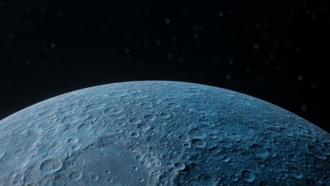 3d animation close up of the moon tilts up to show the moon's horizon