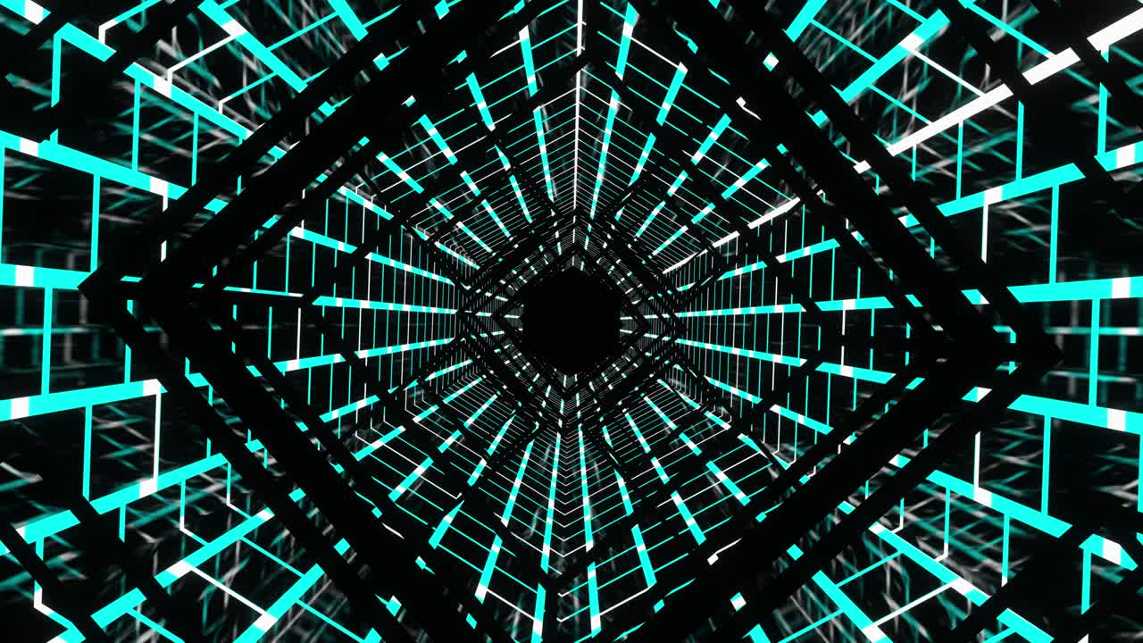 Animation of moving squares through the tunnel. VJ loop animation for clips and holiday decorations.