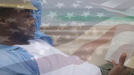 Animation-of-happy-african-american-man-over-flag-of-usa