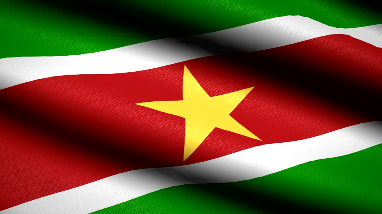 Surinames flag vajende tekstureret tekstilbaggrund. Sømløs loop-animation. Fuld skærm. Slowmotion. 4K-video