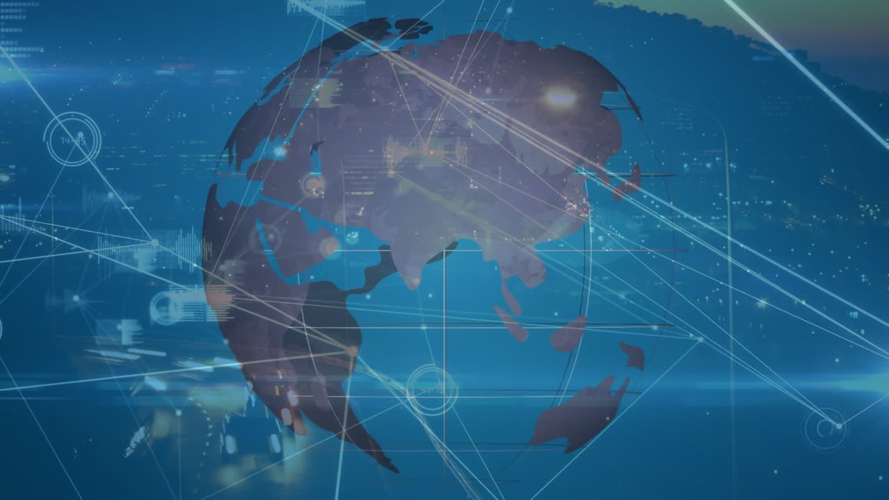 Animation of network of connections over fast traffic and globe
