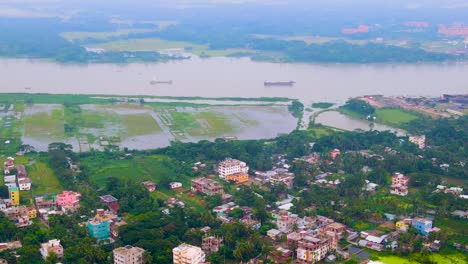 Panorama-Of-Coastal-City-And-River-Canal-In-Barisal,-South-central-Bangladesh