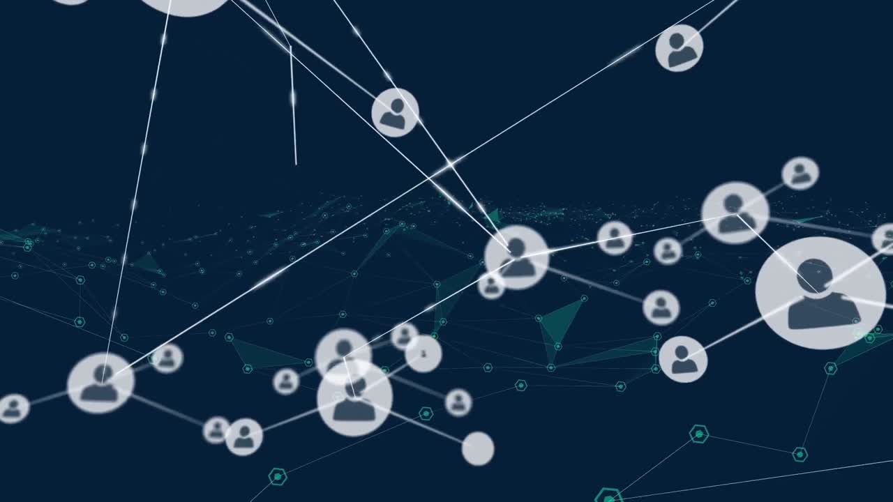 Animation of network of connections over navy background