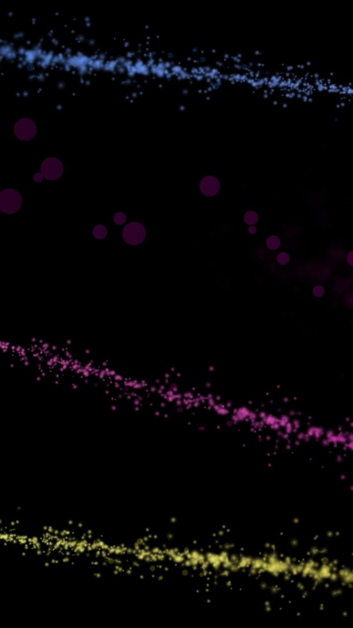 Animazione di scie luminose colorate e punti su sfondo nero.
