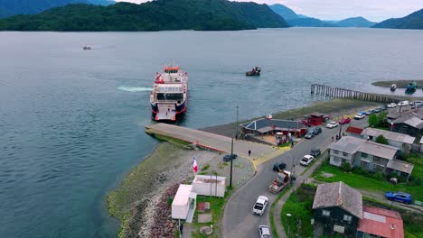 Ferry-Boat-Moored-At-Hornopiren-Town-Located-In-Commune-Of-Hualaihué-in-Palena-Province,-Southern-Chile