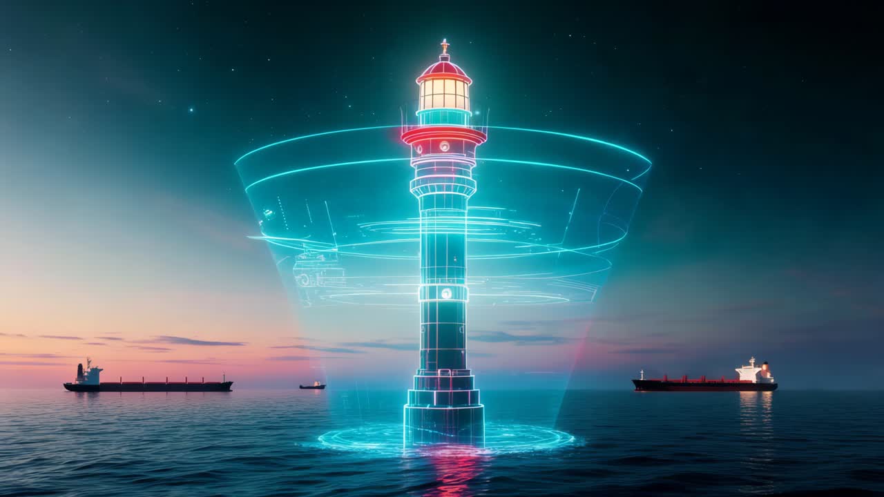 홀로그램 내비게이션 시스템을 가진 미래의 등대