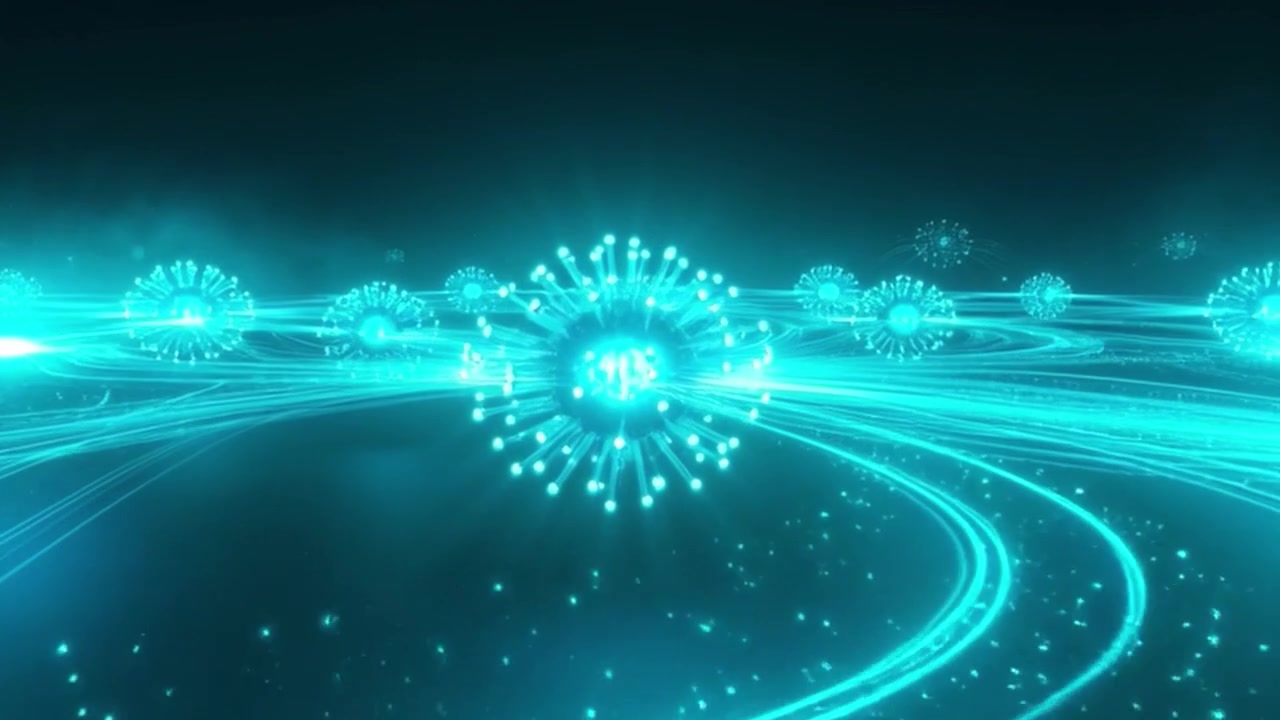 光る光の軌跡で接続する抽象的なデジタルネットワークノード