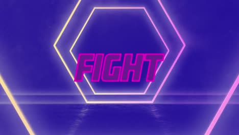 Animation-of-fight-text-over-looping-hexagons-against-abstract-background