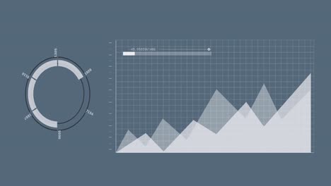 animation of circular scanner processing data and graph on grey background