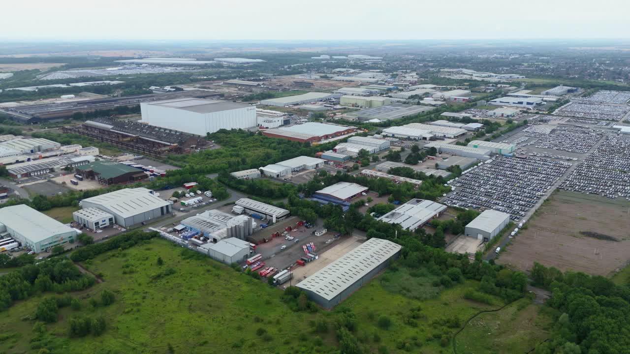 Aerial View of Industrial Area with Factories and Car Parking