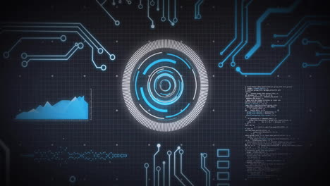 Animación-Del-Alcance-Y-Procesamiento-De-Datos-Sobre-Una-Placa-De-Circuito-De-Computadora.