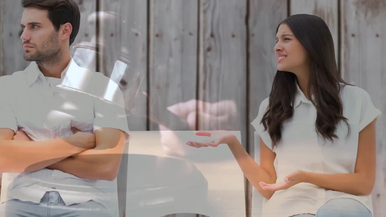 animación digital conceptual de una mujer consolando a un hombre molesto 4k