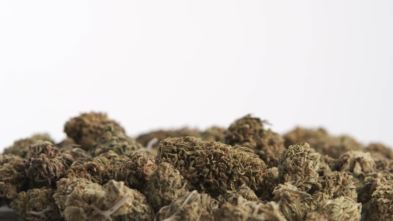 Marijuana cannabis buds on a white background.