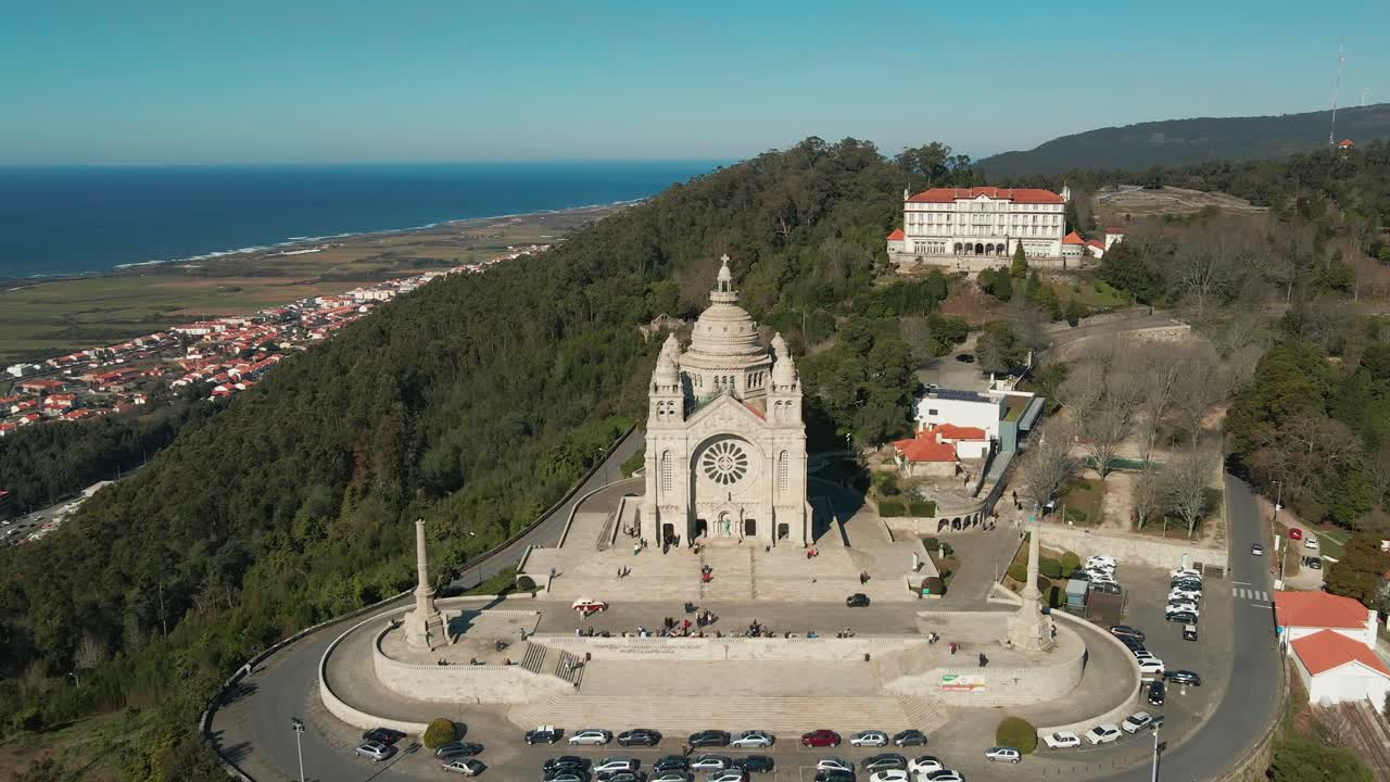 Iconic Santa Luzia, Viana do Castelo's gem, overlooking Portugal's scenic coast - Aerial