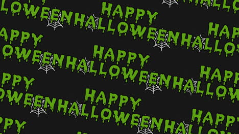 green happy halloween toxic text with spiders web in night