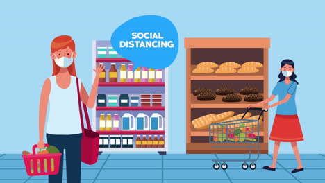 campaña de distanciamiento social con las clientes femeninas de los supermercados