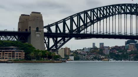 sydney harbour bridge closeup pylon nsw australia port jackson bay overcast