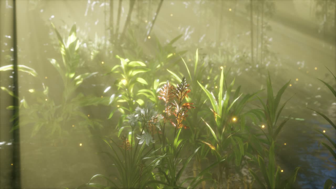 여름날 이른 아침 에 강 위 에 안개 가