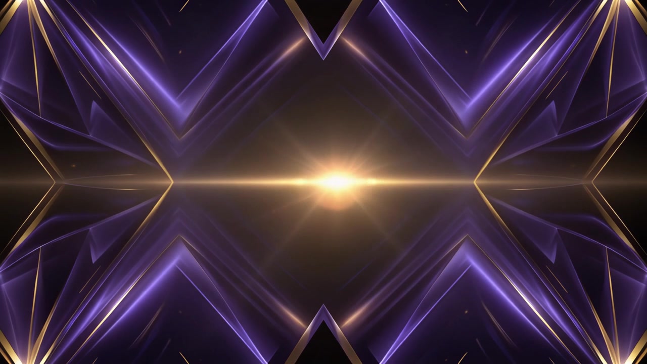 Abstract Geometric Background with Glowing Purple Light and Golden Accents