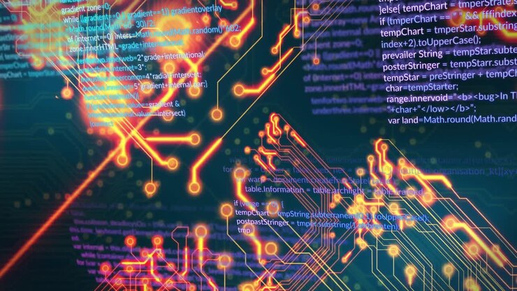 Animation of data processing over black background