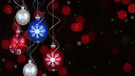 animación de la nieve cayendo sobre las bolas de navidad