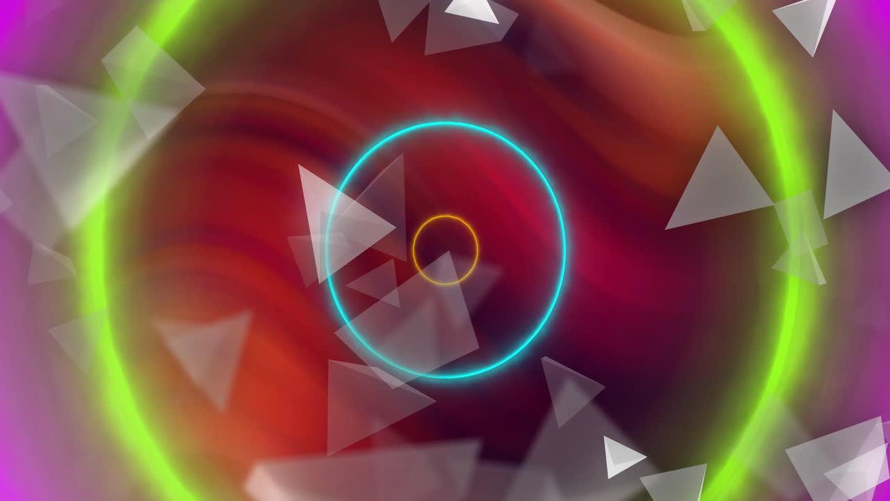 Animation of neon circles over shapes moving