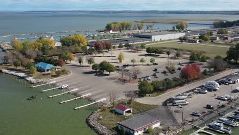 aerial view of green bay wisconsin harbor with boat slips and marina